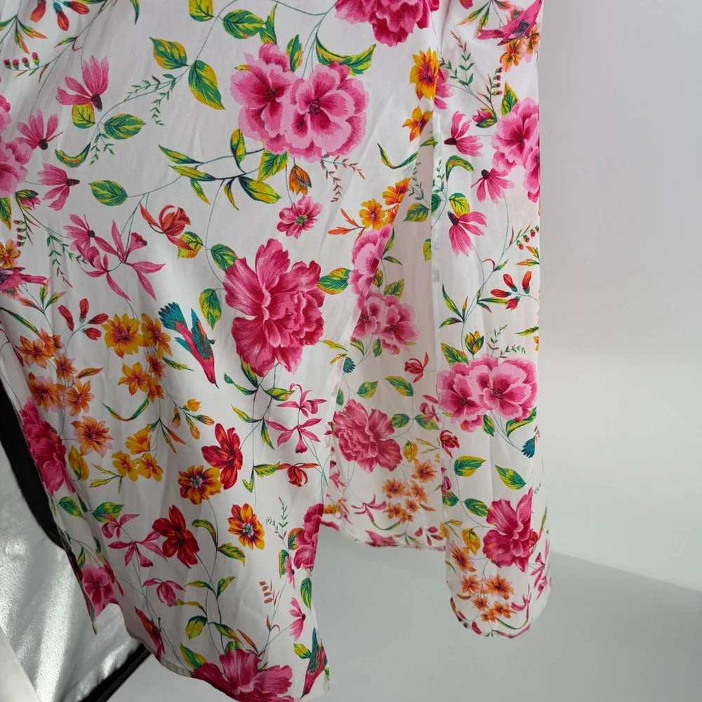 Pioneer Womans Duster Kimono Women S/M White Pink Floral Bird Boho Shabby Chic - Picture 4 of 7
